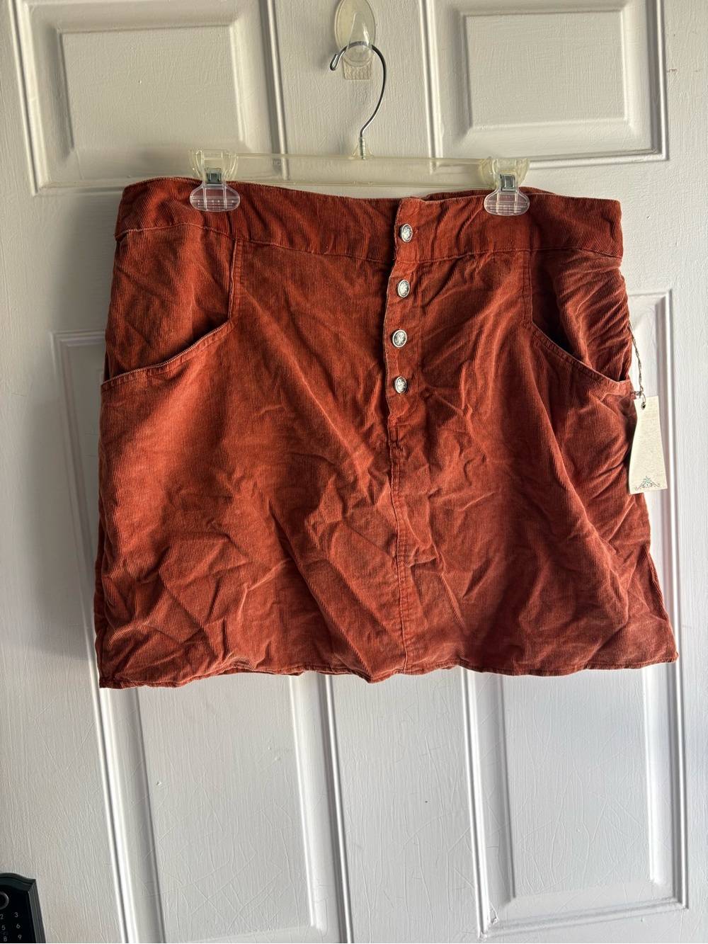 Rust Button-Front Corduroy Mini Skirt